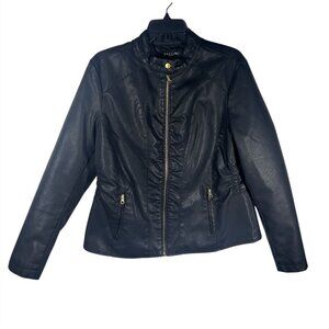 Baccini‎ Faux Leather Jacket Women's Size Large Black With Gold Zipper & Pockets